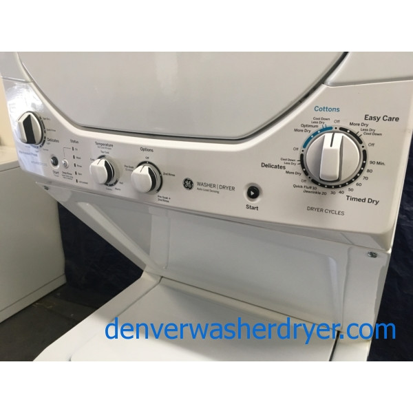 BRAND-NEW 24″ GE SpaceMaker (2.0 Cu. Ft.) Electric Stacked Laundry Unit 220v, 1-Year Warranty