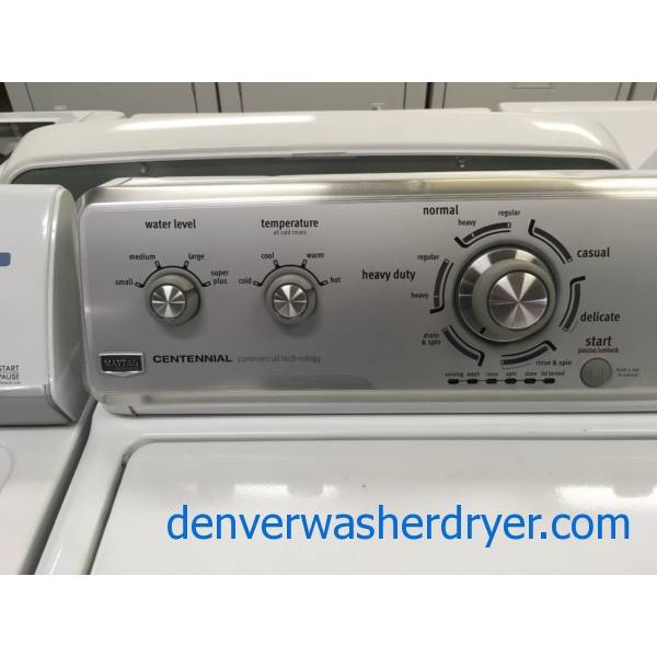 Maytag Centennial TopLoad Washer, Agitator, AutoLoad Sensing, HeavyDuty, Fabric Softener