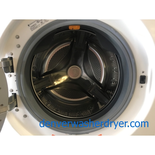 *Used* LG 27″ Stackable Front-Load HE Steam Washer & Electric Steam Dryer Set, 1-Year Warranty