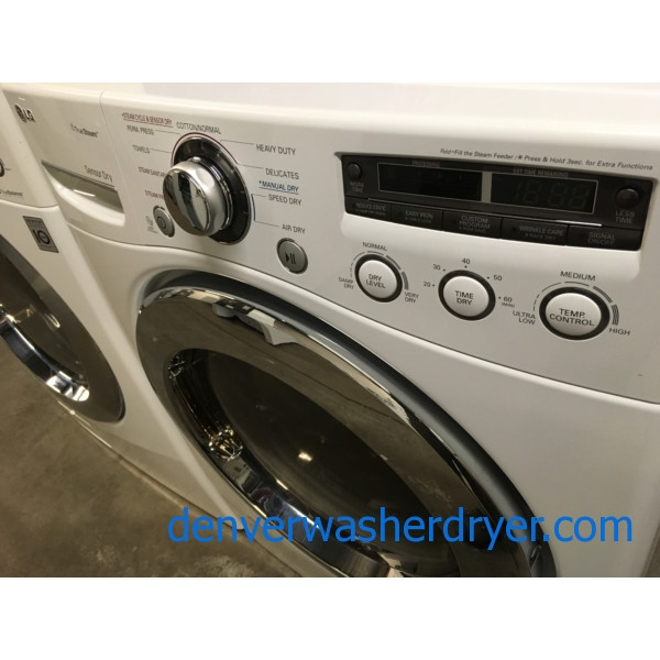 27″ LG Front-Load Stackable HE Direct-Drive Steam Washer & Electric 220v Steam Dryer Set, 1-Year Warranty