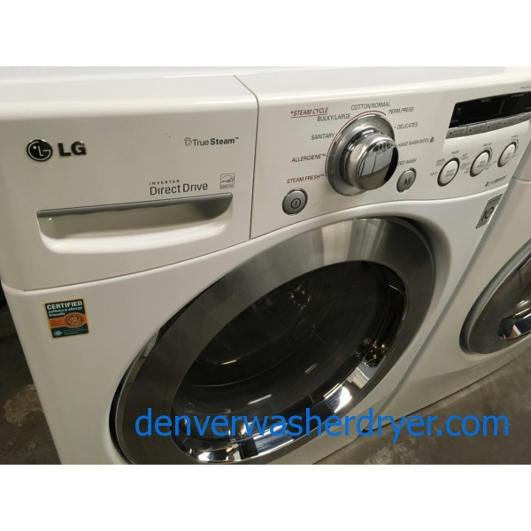 27″ LG Front-Load Stackable HE Direct-Drive Steam Washer & Electric 220v Steam Dryer Set, 1-Year Warranty