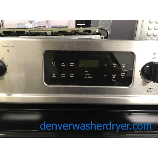 Beautiful Free-Standing Frigidaire Stainless Glass-Top Range, 5 Burners, Warm Zone, Self-Cleaning, Quality Refurbished, 1-Year Warranty!