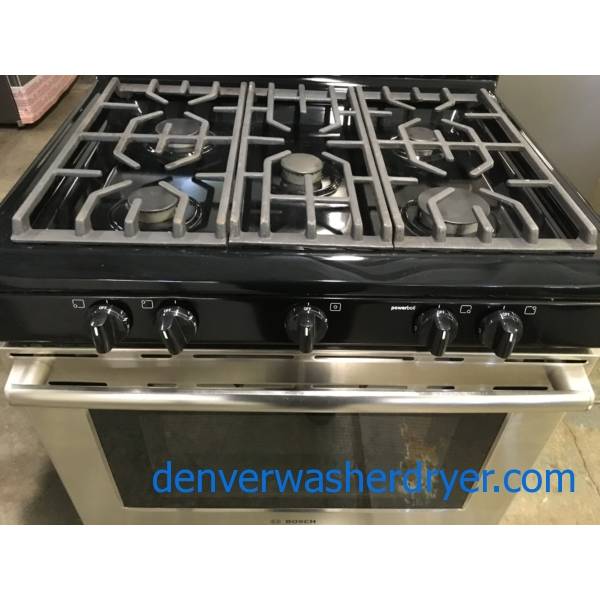 Bosch GAS Stainless Range, Free-Standing, 5 Burners, 5.0 Cu.Ft. Capacity, Self Cleaning, Quality Refurbished, 1-Year Warranty!