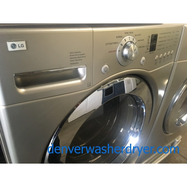 Quality Refurbished 27″ LG Front-Load Stackable Direct-Drive Washer & Electric Dryer Set w/Pedestals, 1-Year Warranty