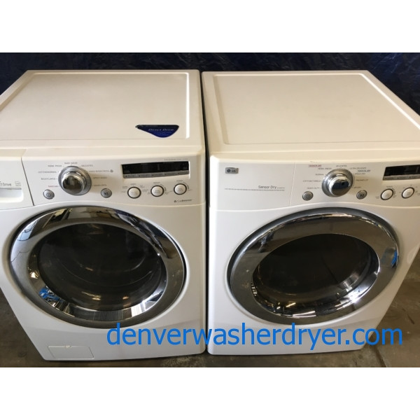 Quality Refurbished 27″ LG Front-Load Stackable Direct-Drive Washer w/Sanitary & Electric Dryer Set, 1-Year Warranty