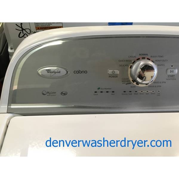 Whirlpool Cabrio HE Washer and Dryer Set, Energy-Star Rated, Wash-Plate Style, Wrinkle Shield, Auto-Load Sensing, PreSoak and Extra-Rinse Options, Quality Refurbished, 1-Year Warranty!