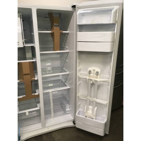 NEW! Scratch/Dent Samsung Side-by-Side Refrigerator, White, Ice/Water Dispenser, High Gloss Finish, 1-Year Warranty!