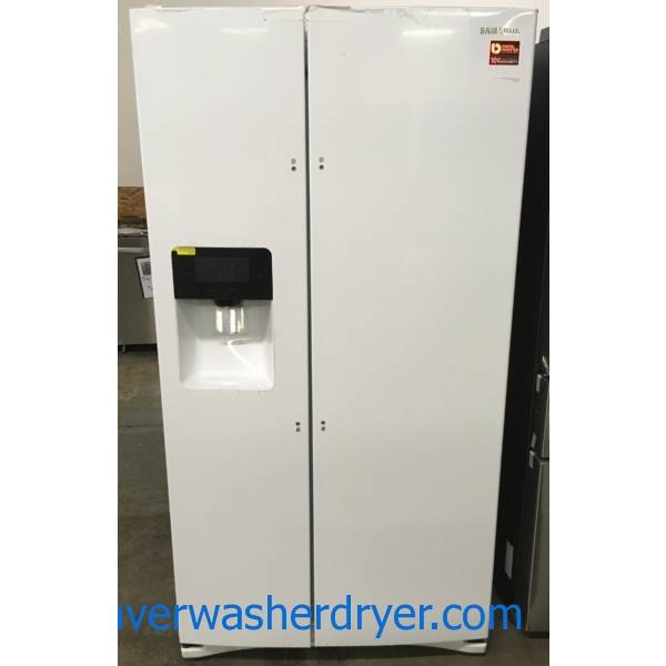 NEW! Scratch/Dent Samsung Side-by-Side Refrigerator, White, Ice/Water Dispenser, High Gloss Finish, 1-Year Warranty!