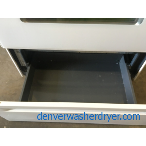 30″ Free-Standing White Whirlpool Self-Cleaning Glass-Top Electric Range w/Accu-Bake, 1-Year Warranty