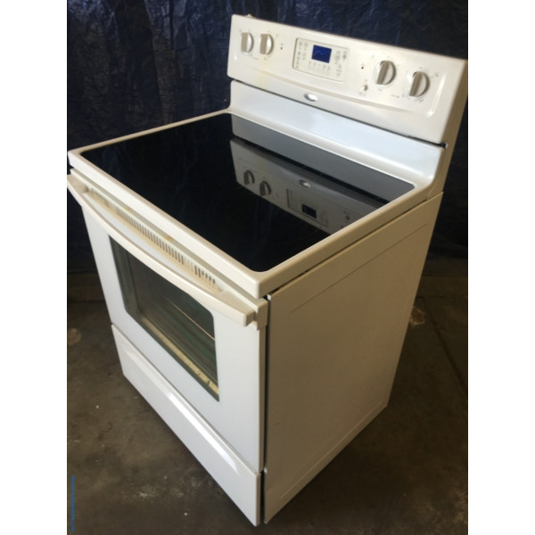 30″ Free-Standing White Whirlpool Self-Cleaning Glass-Top Electric Range w/Accu-Bake, 1-Year Warranty