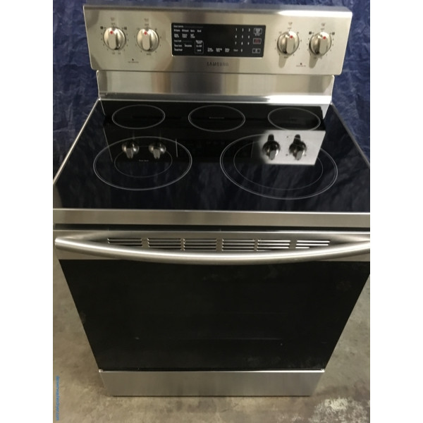 BRAND-NEW Stainless Samsung Glass-Top 30″ Free-Standing Self-Cleaning Convection Electric Range, 1-Year Warranty