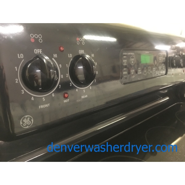 30" Black GE Electric 4Burner GlassTop StoveOven, 1Year Warranty