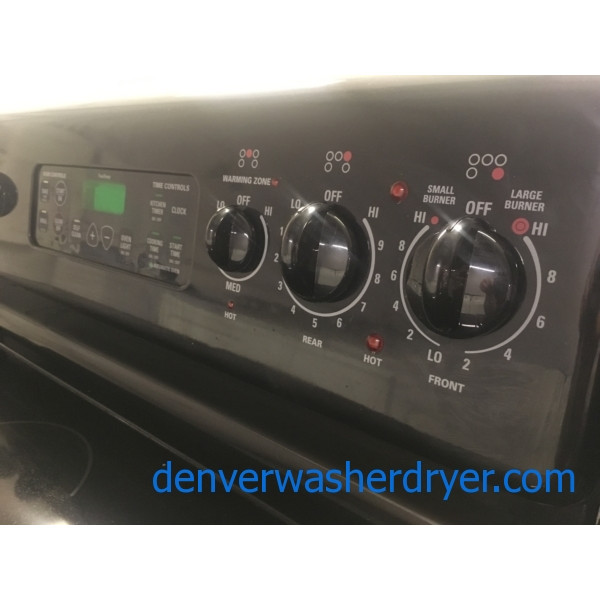 30″ Black GE Electric 4-Burner Glass-Top Stove|Oven, 1-Year Warranty