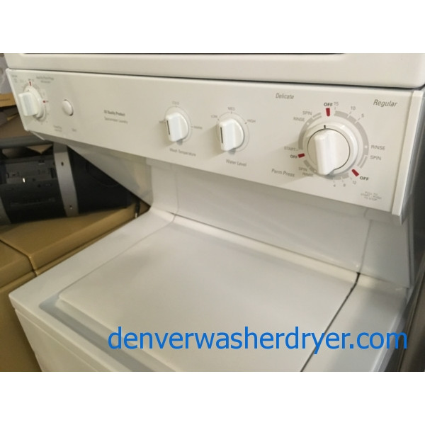 27″ GE Full-Sized Stackable (Unitized) 27″ Laundry Center, 220V, Clean and 1-Year Warranty
