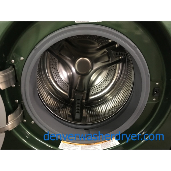 27″ Emerald Green LG Front-Load Stackable Direct-Drive Washer w/Sanitary & Electric Dryer, Quality Refurbished, 1 -Year Warranty