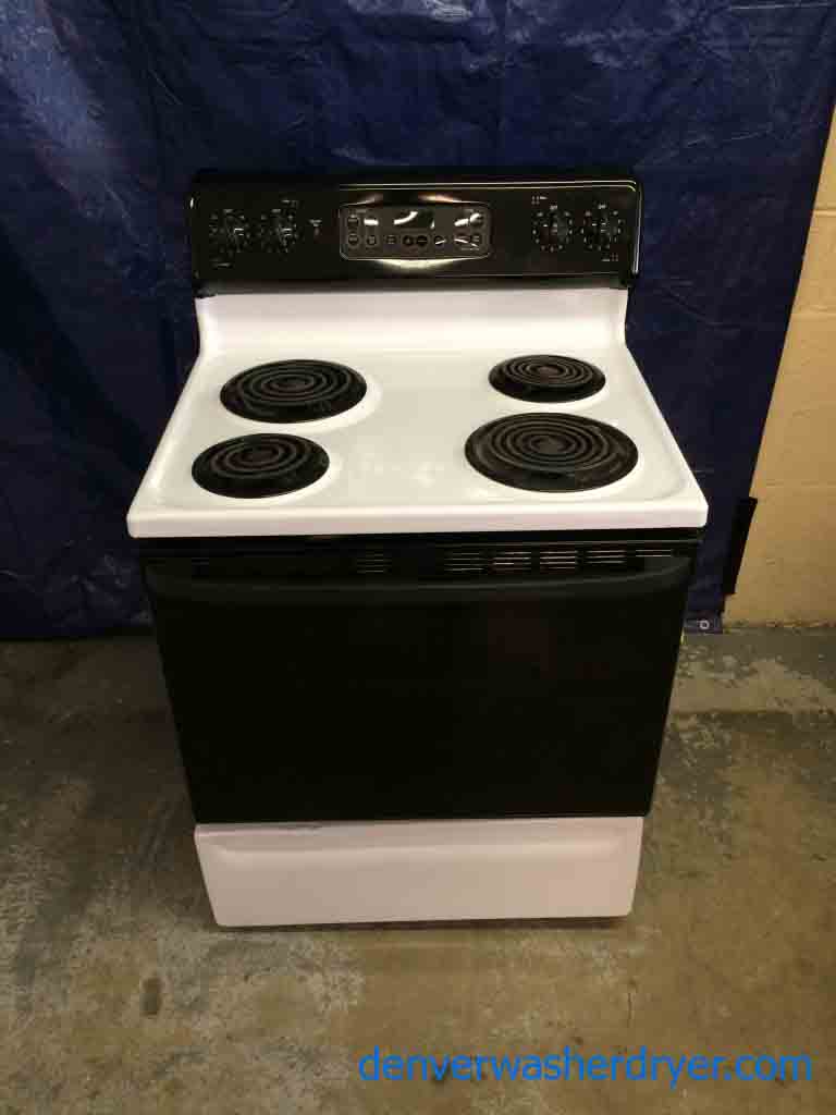 Large Images for GE Stove, 30″ White and Black, Self Cleaning! 1701