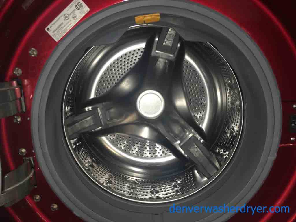 Cherry Red True Steam LG Front-loader Washer/Dryer Set on Pedestals!