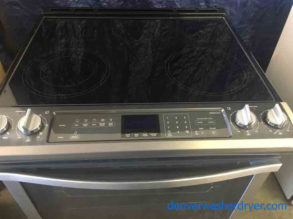 Slide-In Glass Top Stove with Convection Oven, Whirlpool, 5 Burner, NEW!