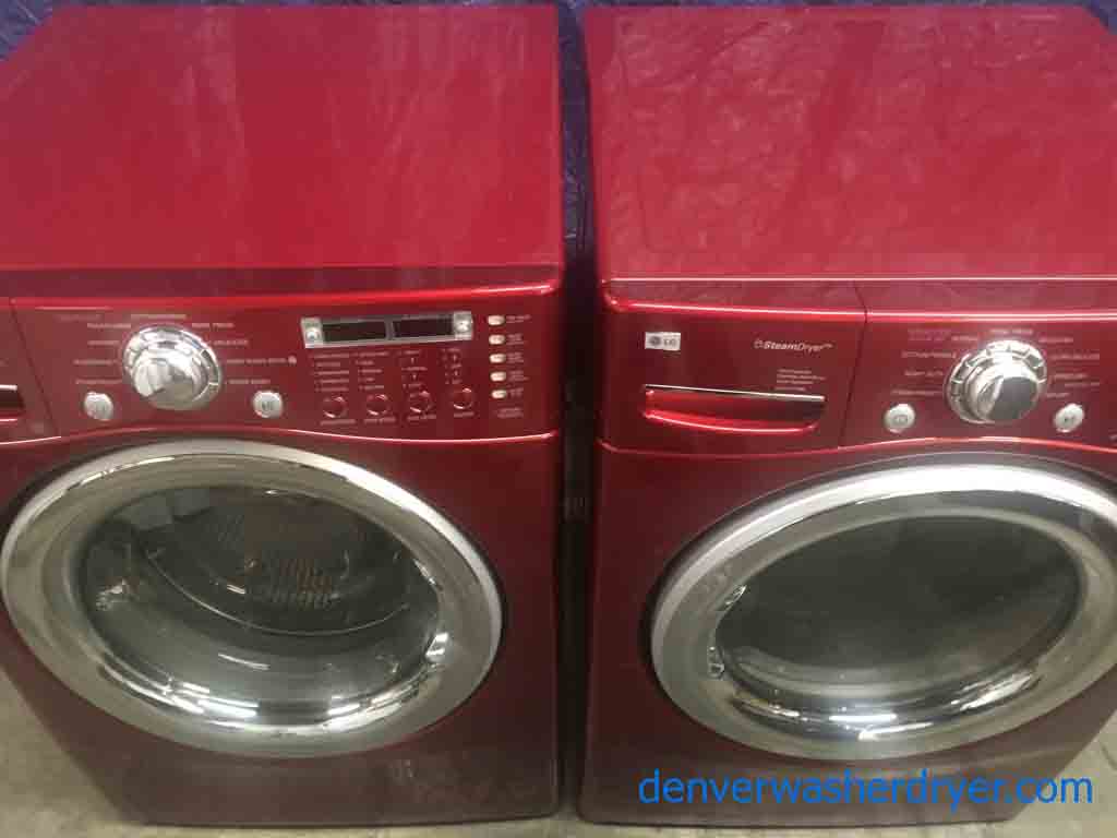 Perfect Red LG Tromm Front-load Washer with Steam Dryer Set