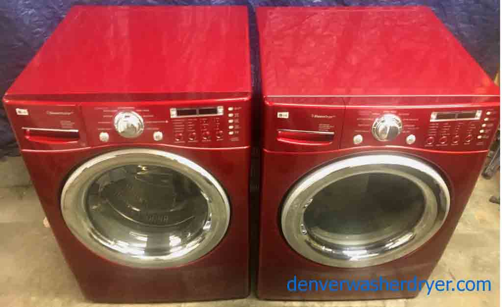 Perfect Red LG Tromm Front-load Washer with Steam Dryer Set