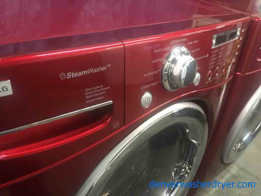 Perfect Red LG Tromm Front-load Washer with Steam Dryer Set