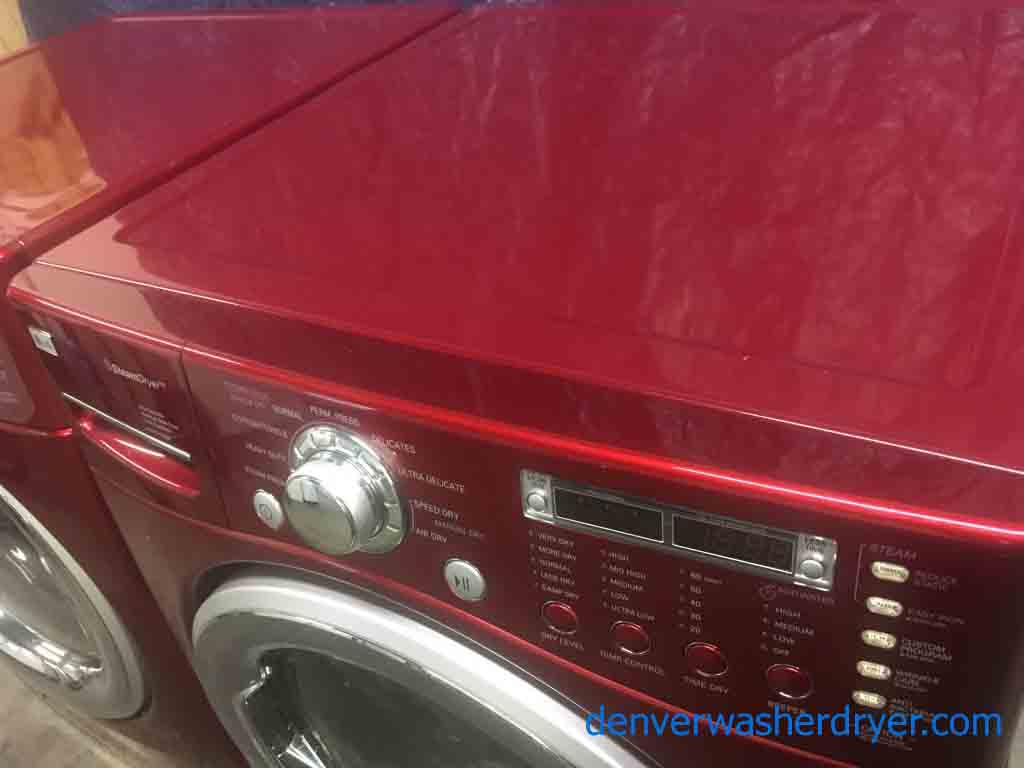 Perfect Red LG Tromm Front-load Washer with Steam Dryer Set