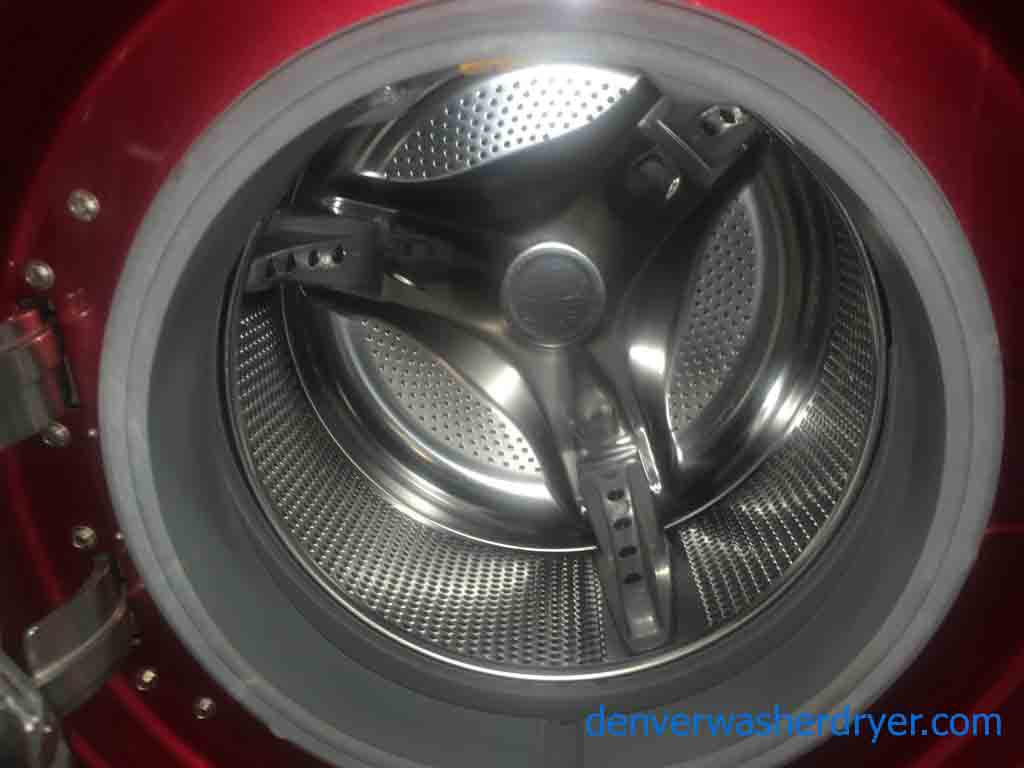 Perfect Red LG Tromm Front-load Washer with Steam Dryer Set