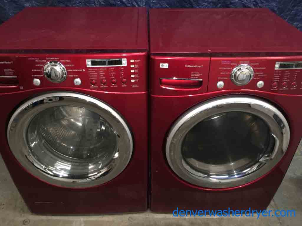 Red LG Front Load Stackable Washer and Dryer Set, 220v, Steam