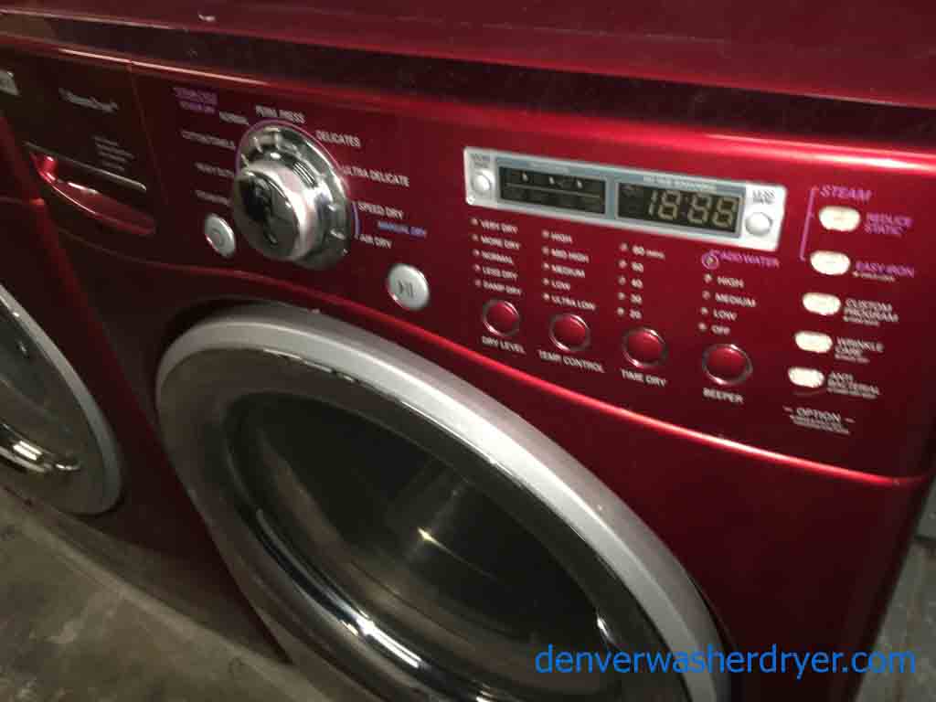 Red LG Front Load Stackable Washer and Dryer Set, 220v, Steam