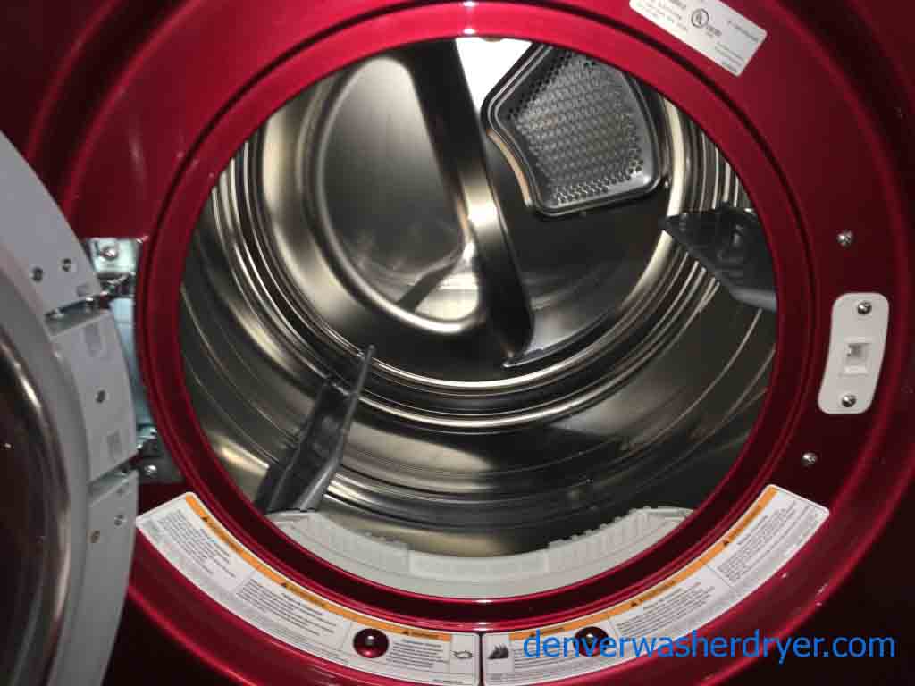 Red LG Front Load Stackable Washer and Dryer Set, 220v, Steam