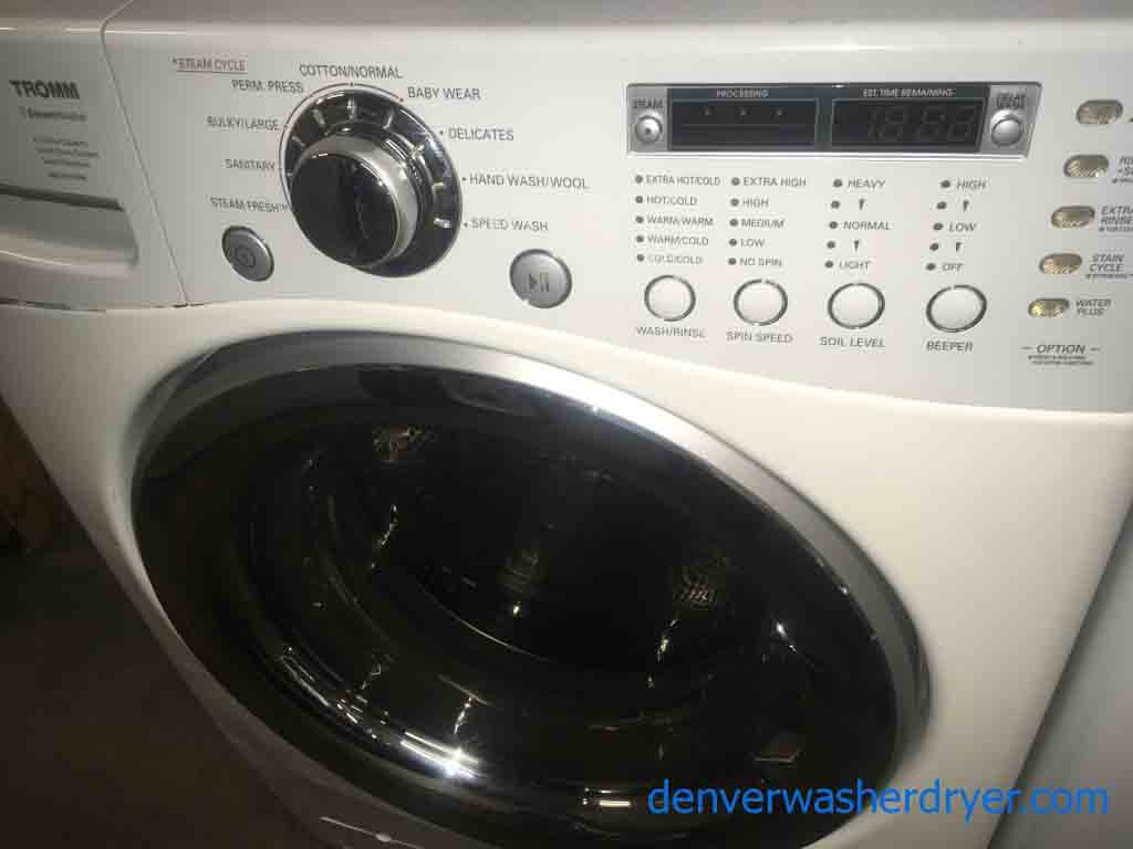 White LG Stackable Front Load Washer and Dryer