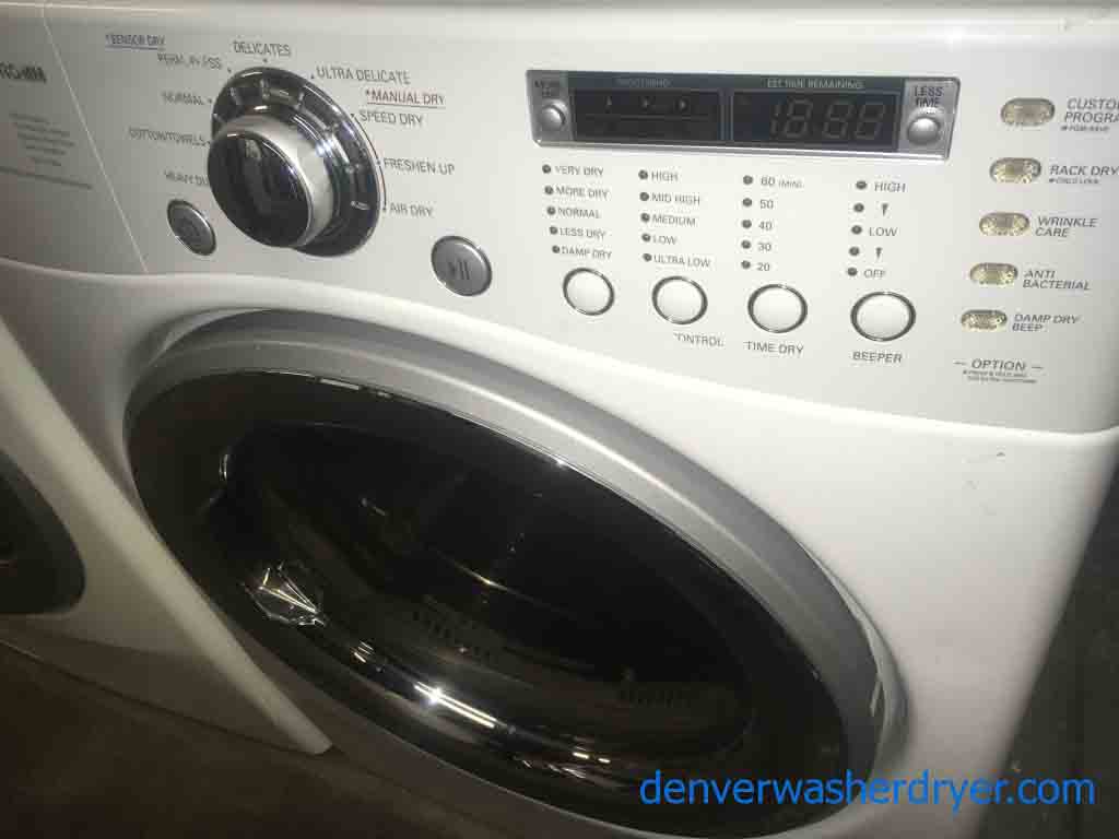 White LG Stackable Front Load Washer and Dryer