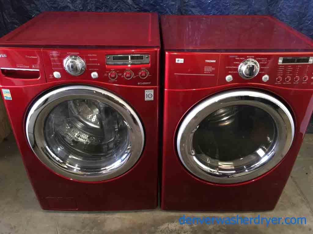 Red LG Front-Load Laundry Set, Steam, 220v, Stackable!