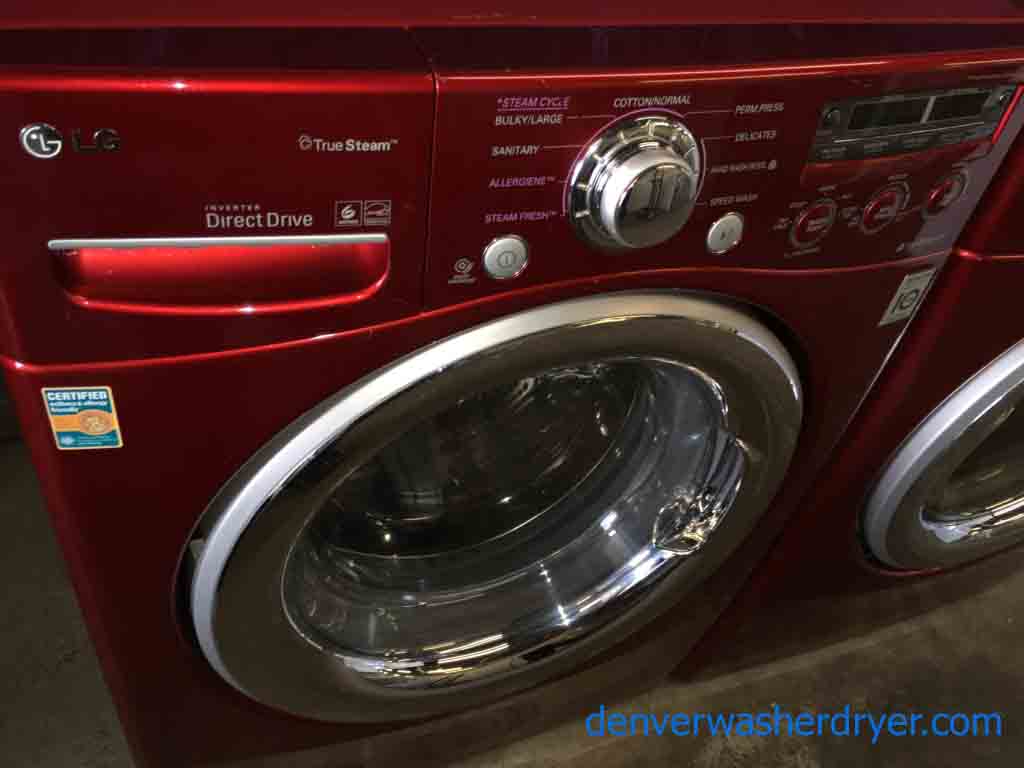 Red LG Front-Load Laundry Set, Steam, 220v, Stackable!