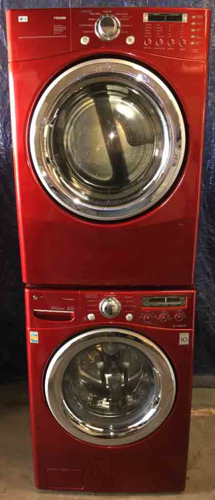 Red LG Front-Load Laundry Set, Steam, 220v, Stackable!