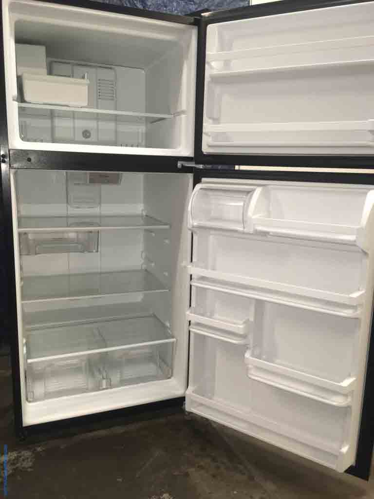 Sleek Whirlpool Refrigerator, Black, 18 cu ft, Scratch-Dent with Ice Maker!