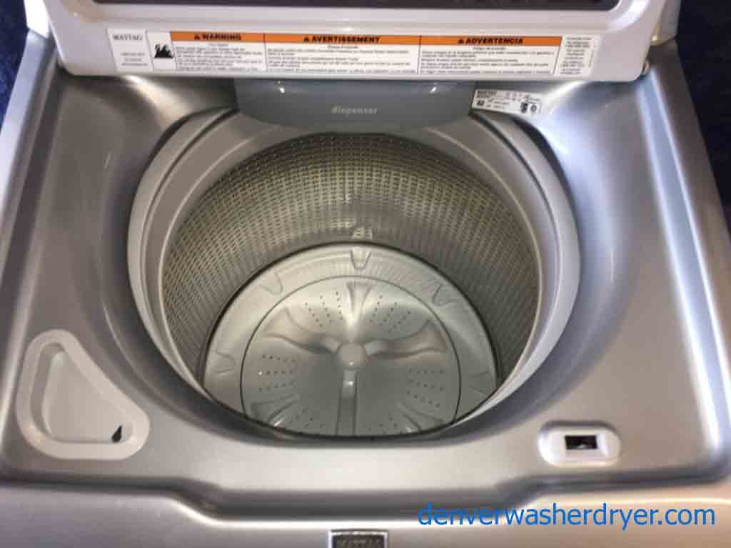 Single Silver Maytag BRAVOS X Washing Machine with Glass Lid + Matching Dryer