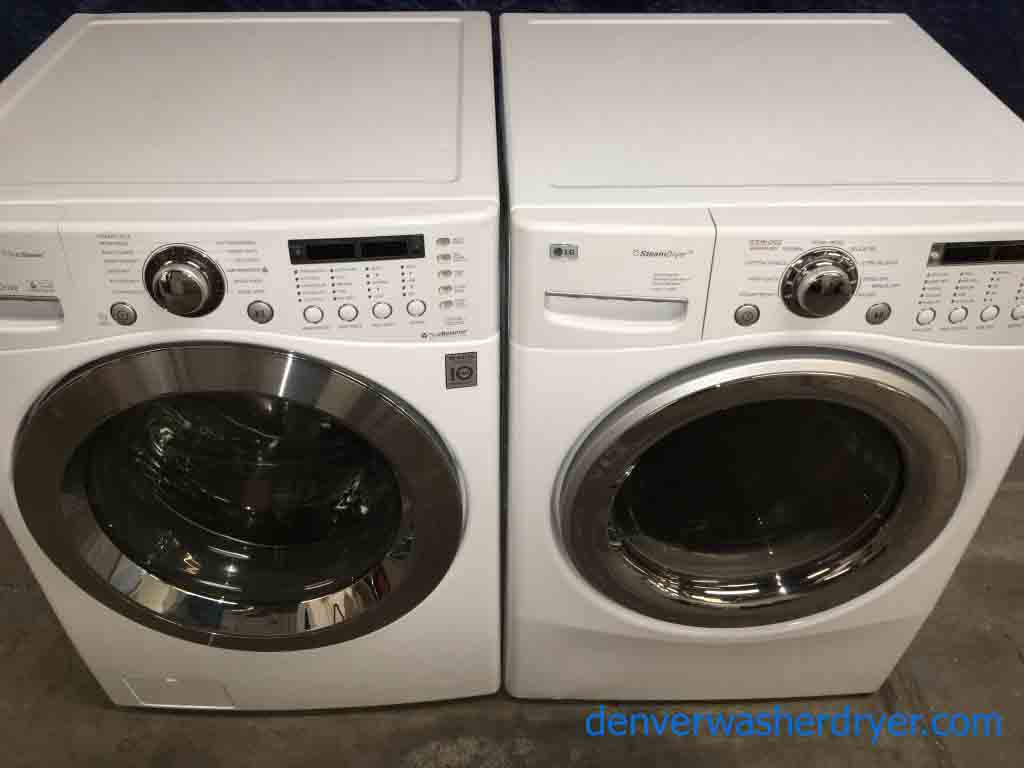 Stacked Front-Load LG Washer|Dryer Set, Steam, Electric, Direct-Drive