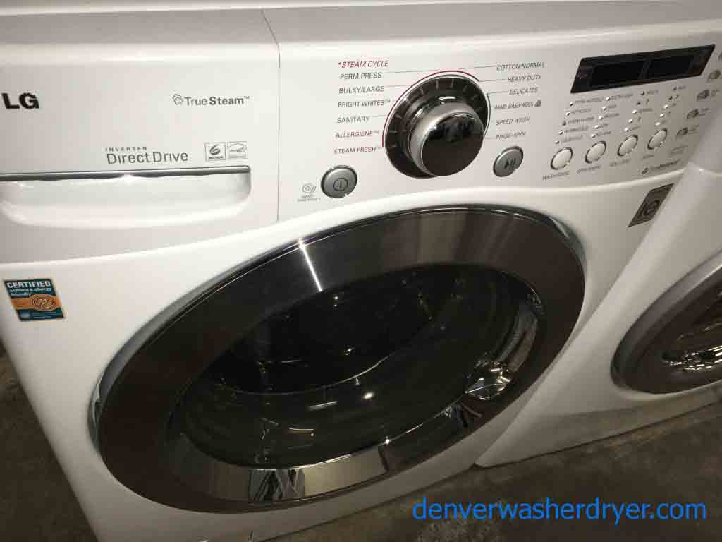 Stacked Front-Load LG Washer|Dryer Set, Steam, Electric, Direct-Drive
