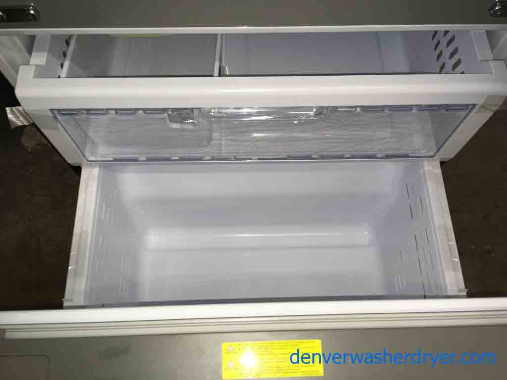 Brand-New 17.5 Cu. Ft. Stainless-Steel Samsung French-Door Refrigerator, 33″ Wide, 1-Year Warranty!