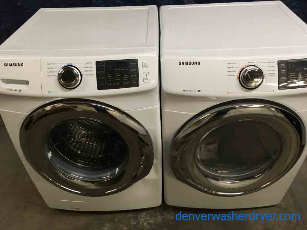 New Samsung Front-Load Washer and Dryer Set, Electric, Stackable, Scratch-Dent