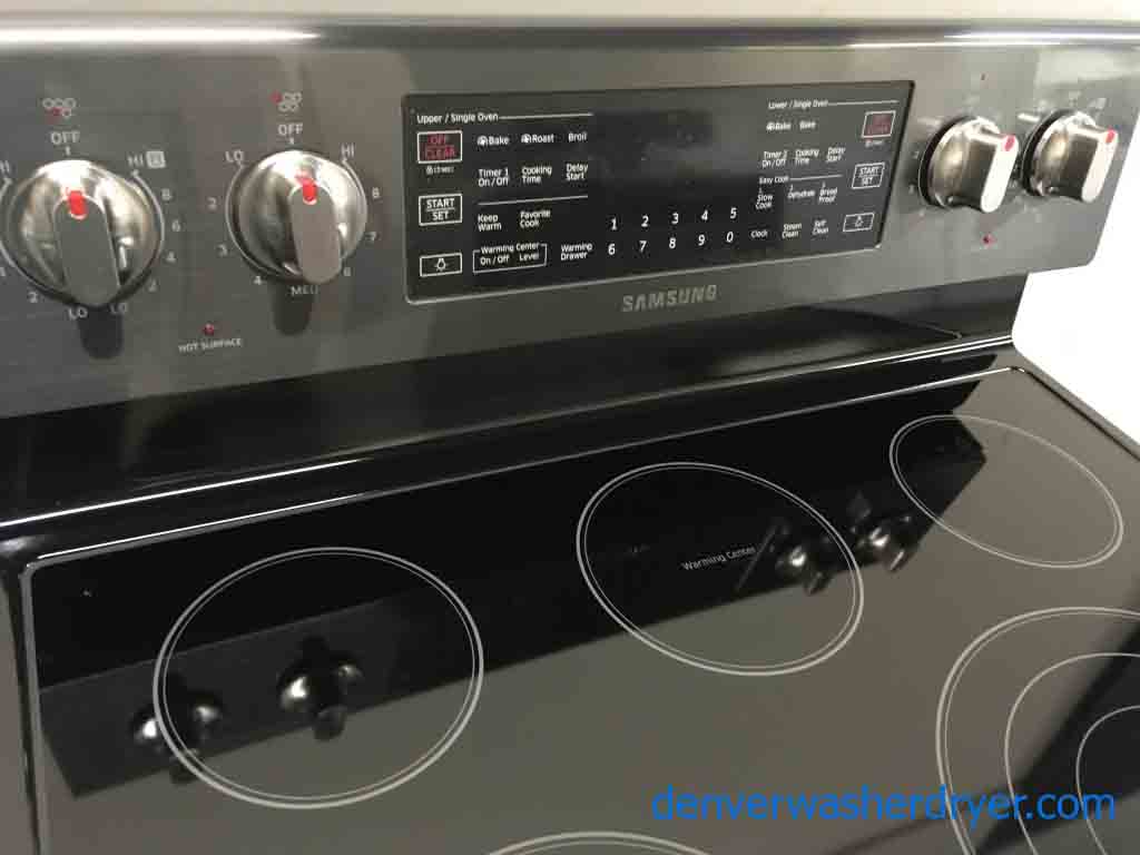 Samsung 30″ Freestanding Electric Range, Flex DUO Oven, Black Stainless