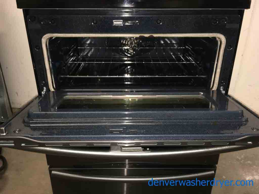 Samsung 30″ Freestanding Electric Range, Flex DUO Oven, Black Stainless