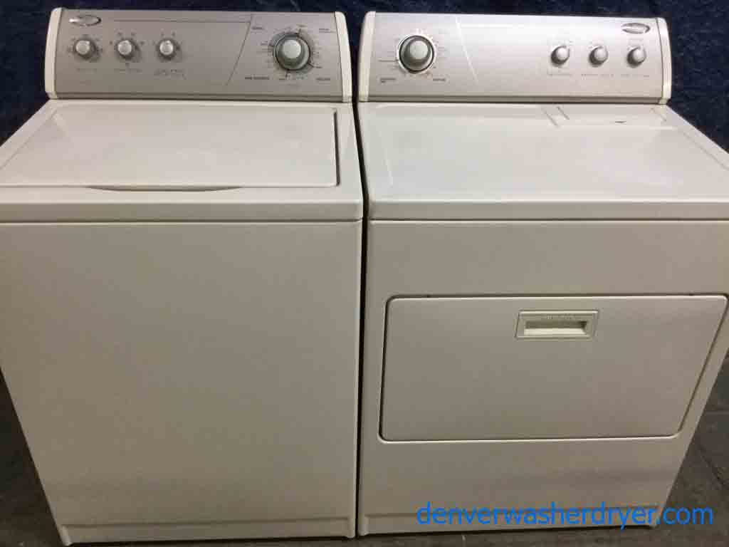 Whirlpool Direct-Drive Washer, Electric Dryer, Almond Color, Heavy Duty, Quality Refurbished with 2 Year Warranty