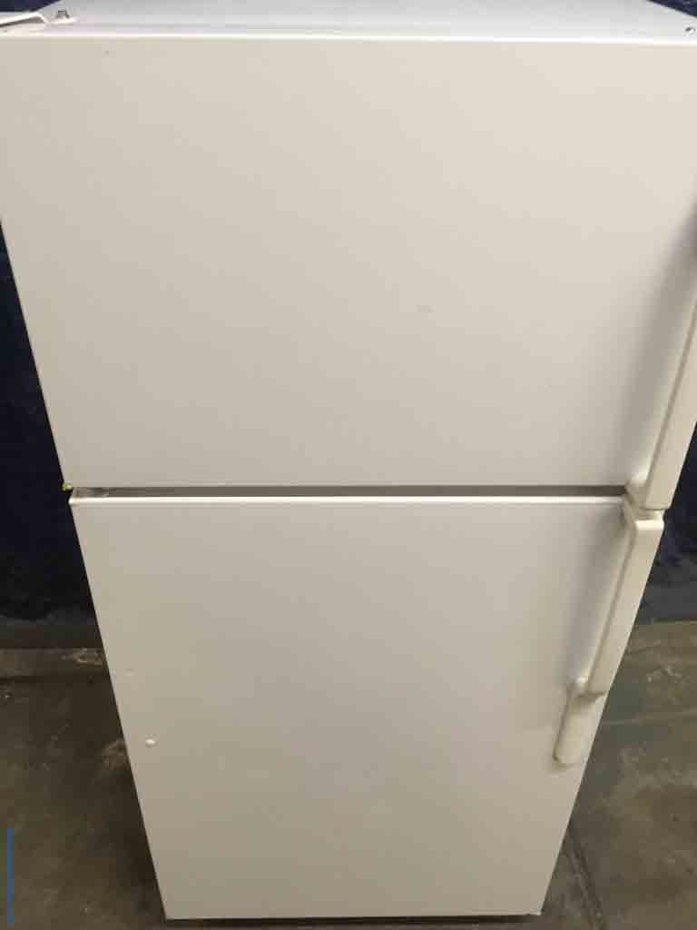 White GE fridge 15 cu ft – 1 year warranty