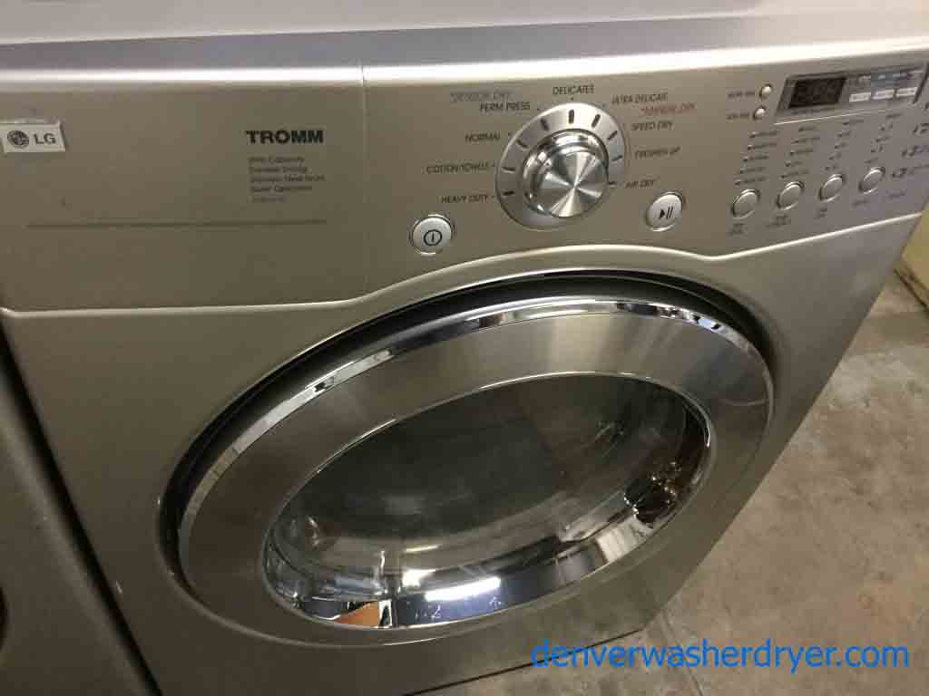 Sleek Silver LG Tromm Front-Load Laundry Set, Electric, Sanitary Cycle! 5 year warranty