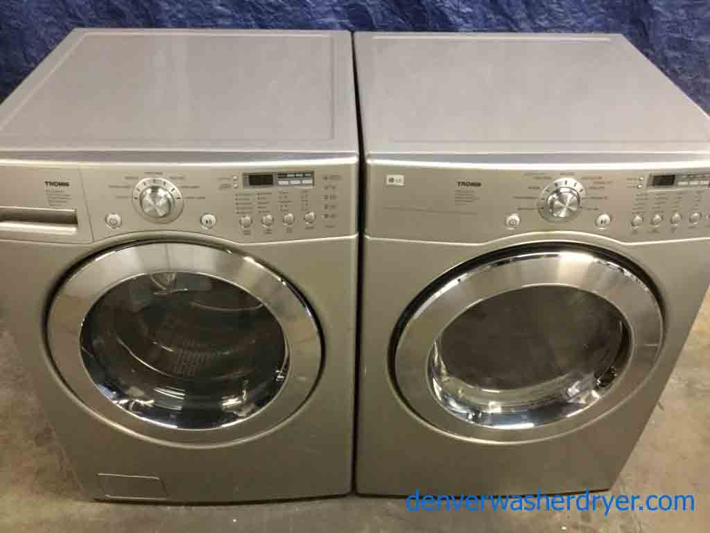 Sleek Silver LG Tromm Front-Load Laundry Set, Electric, Sanitary Cycle! 5 year warranty