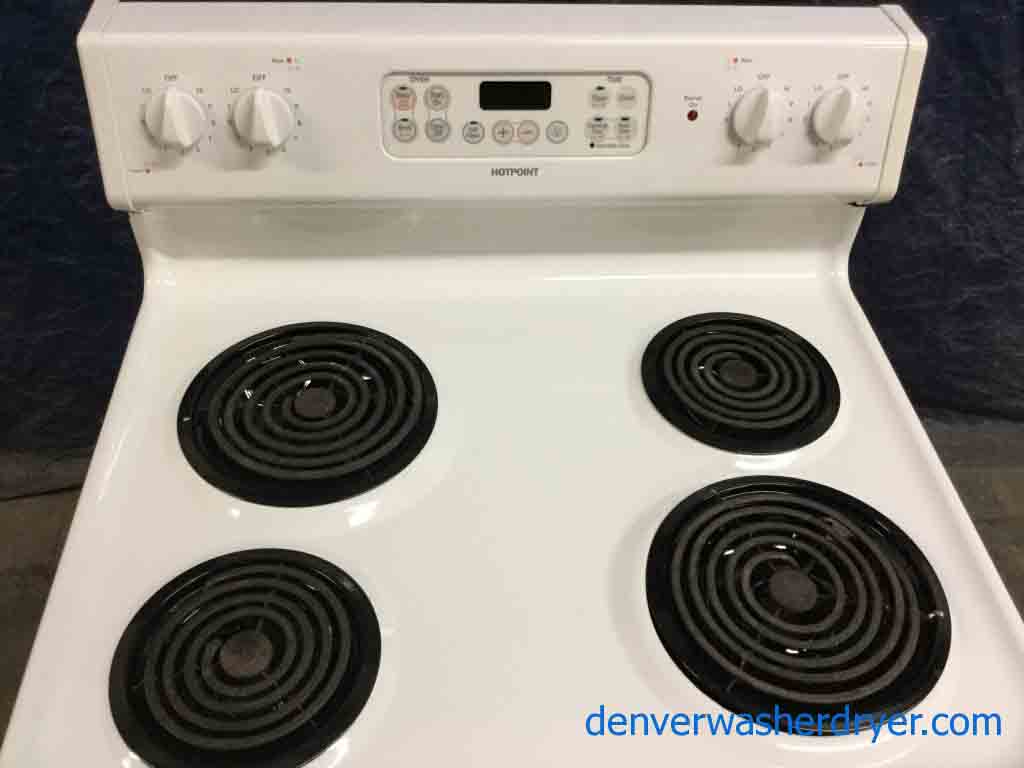 White Coil-Top Stove, Electric, 30″ Wide, Hotpoint(GE), 1-Year Warranty!