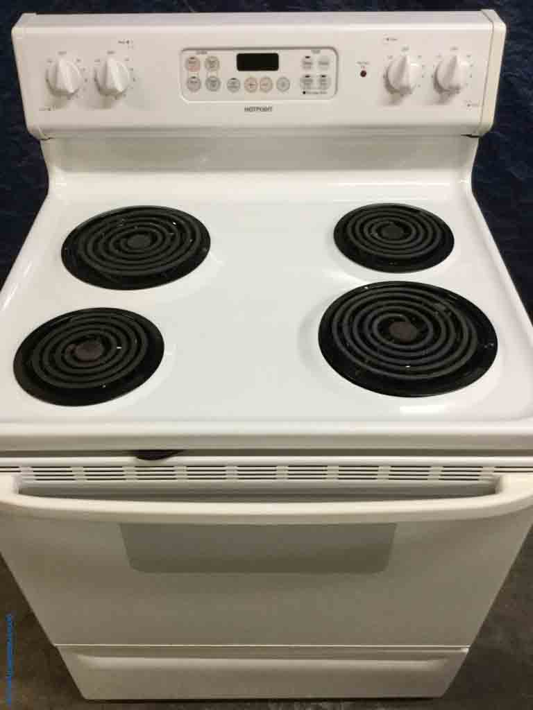White Coil-Top Stove, Electric, 30″ Wide, Hotpoint(GE), 1-Year Warranty!