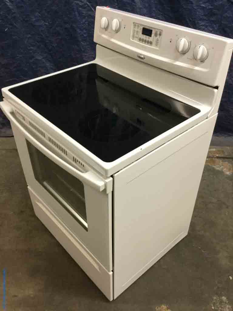 Slick White Glass-Top Stove, 30″ Whirlpool, Electric, 1-Year Warranty